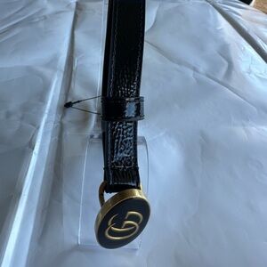 Gucci Black Patent Leather Belt with Gold Double G Buckle